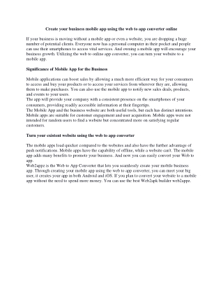 Create your business mobile app using the web to app converter online