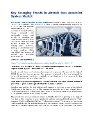 Key Emerging Trends in Aircraft Seat Actuation System Market