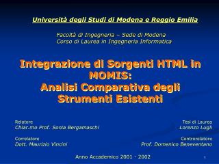 Integrazione di Sorgenti HTML in MOMIS: Analisi Comparativa degli Strumenti Esistenti