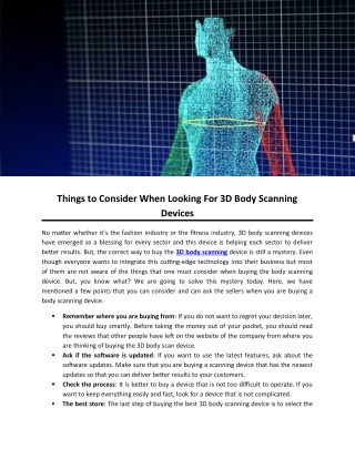 Things to Consider When Looking For 3D Body Scanning Devices
