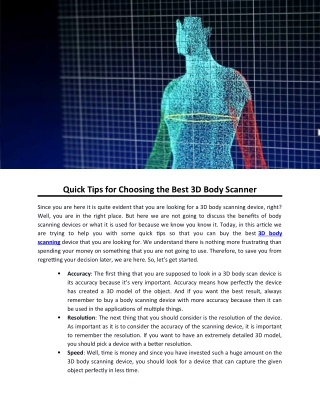 Quick Tips for Choosing the Best 3D Body Scanner