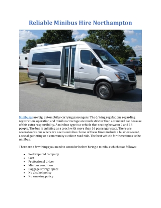 Reliable Minibus Hire Northampton