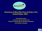 Summary of West Nile Virus Activity in the United States, 2003