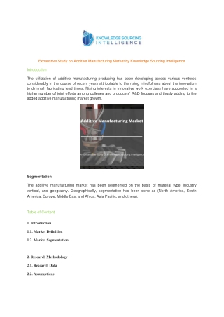 Comprehensive Report on Additive Manufacturing Market