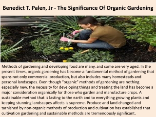 Benedict T. Palen, Jr - The Significance Of Organic Gardening