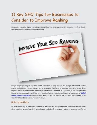 11 Key SEO Tips for Businesses to Consider to Improve Ranking