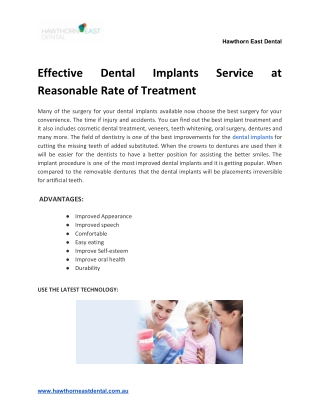 Effective Dental Implants Service at Reasonable Rate of Treatment