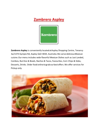 5% Off - Zambrero Mexican Restaurant Menu in Aspley, QLD.