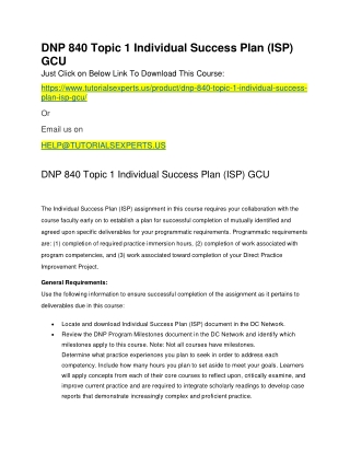 DNP 840 Topic 1 Individual Success Plan (ISP) GCU