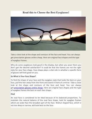 Read this to Choose the Best Online Eyeglasses!