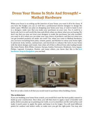 Dress Your Home In Style And Strength! - Mathaji Hardware
