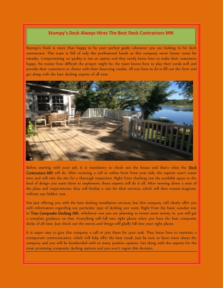 Stumpy’s Deck Always Hires The Best Deck Contractors MN