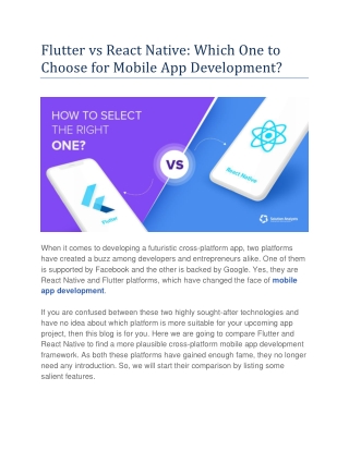 Flutter vs React Native: Which One To Choose For Mobile App Development?