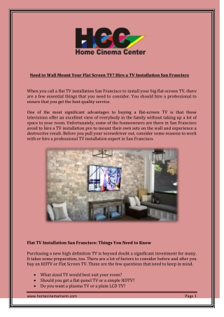 Need to Wall Mount Your Flat Screen TV? Hire a TV Installation San Francisco