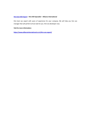 Hire best SEO Expert – Hire SEO Specialist – Alliance International