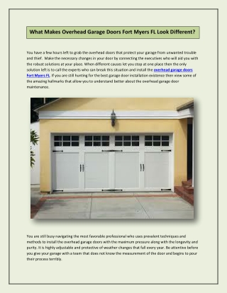 What Makes Overhead Garage Doors Fort Myers FL Look Different?
