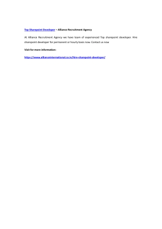 Top Sharepoint Developer – Alliance Recruitment Agency