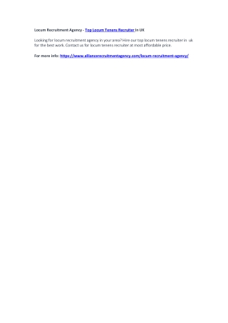 Locum Recruitment Agency - Top Locum Tenens Recruiter In UK