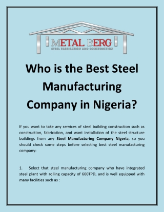 Who is the Best Steel Manufacturing Company in Nigeria? Kassem Mohamad Ajami