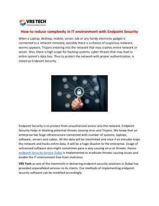 How to reduce complexity in IT environment with Endpoint Security
