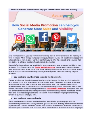 How Social Media Promotion can help you Generate More Sales and Visibility