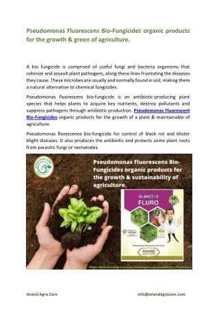 Pseudomonas Fluorescens Bio-Fungicides organic products for the growth & green of agriculture