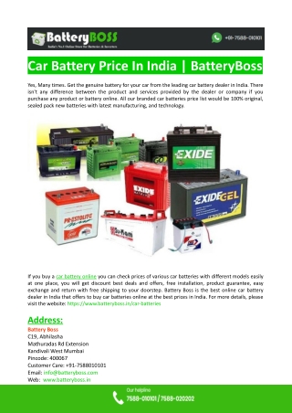 Car Battery Price In India | BatteryBoss