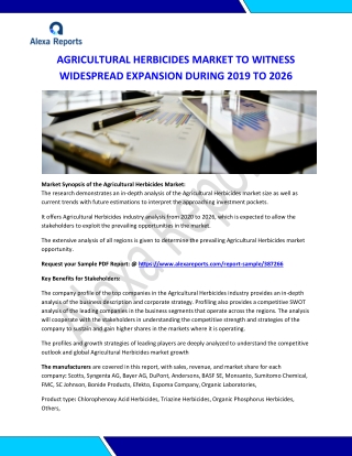 AGRICULTURAL HERBICIDES MARKET TO WITNESS WIDESPREAD EXPANSION DURING 2019 TO 2026