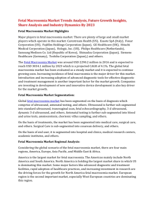 Fetal Macrosomia Market Trends Analysis, Future Growth Insights, Share Analysis and Industry Dynamics By 2023