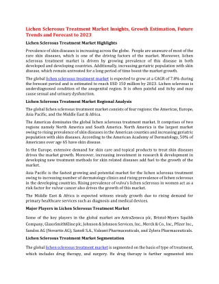Lichen Sclerosus Treatment Market Insights, Growth Estimation, Future Trends and Forecast to 2023