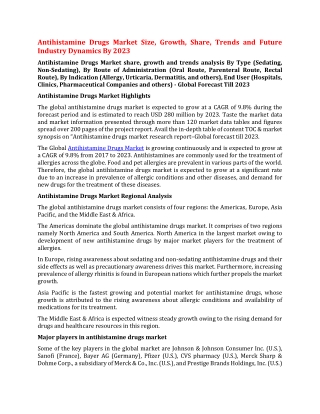 Antihistamine Drugs Market Size, Growth, Share, Trends and Future Industry Dynamics By 2023