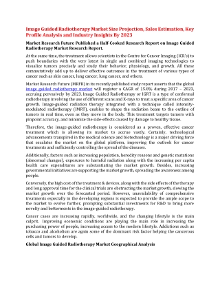 Image Guided Radiotherapy Market Size Projection, Sales Estimation, Key Profile Analysis and Industry Insights By 2023