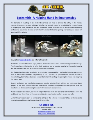 Locksmith- A Helping Hand in Emergencies