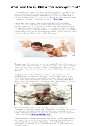 What Loans Can You Obtain from Loansexpert.co.uk?
