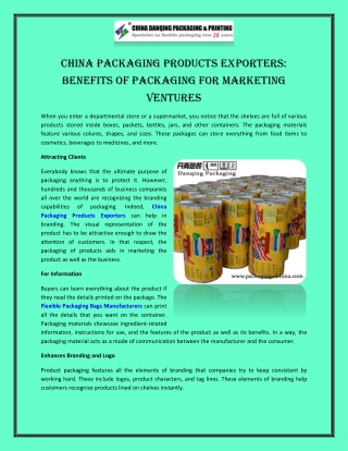 China Packaging Products Exporters: Benefits of Packaging For Marketing Ventures