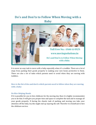 Do’s and Don’ts to Follow When Moving with a Baby