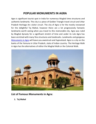 Famous Monuments in Agra