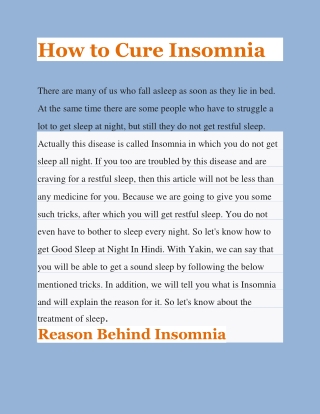 How to Cure Insomnia