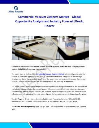 Global Commercial Vacuum Cleaners Market Analysis 2015-2019 and Forecast 2020-2025