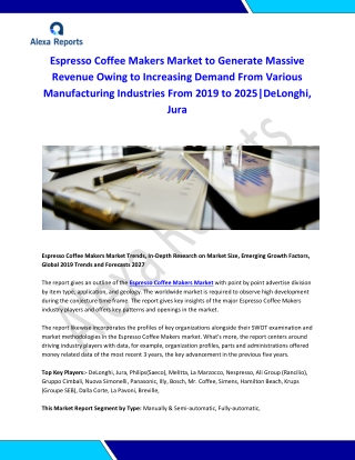 Global Espresso Coffee Makers Market Analysis 2015-2019 and Forecast 2020-2025