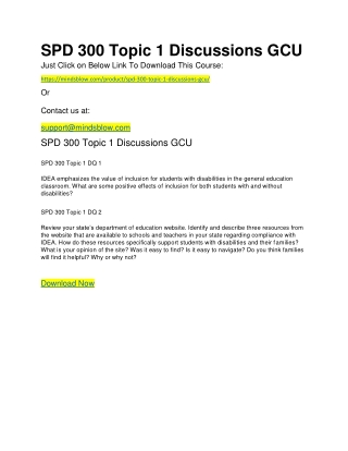 SPD 300 Topic 1 Discussions GCU