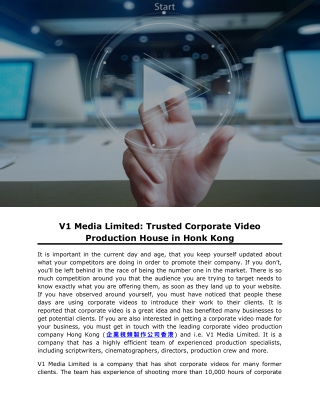 V1 Media Limited: Trusted Corporate Video Production House in Honk Kong
