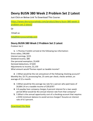 Devry BUSN 380 Week 2 Problem Set 2 Latest