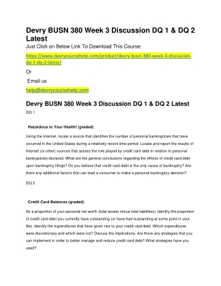 Devry BUSN 380 Week 3 Discussion DQ 1 & DQ 2 Latest