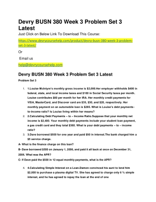 Devry BUSN 380 Week 3 Problem Set 3 Latest