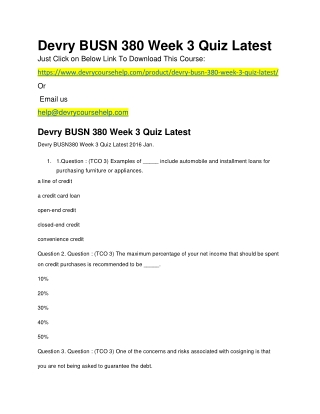 Devry BUSN 380 Week 3 Quiz Latest