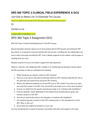 SPD 300 TOPIC 3 CLINICAL FIELD EXPERIENCE A GCU
