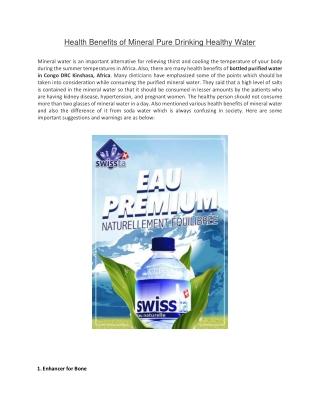 Find the Purified Safe Drinking Healthy Water in Kinshasa, Dr Congo, Africa