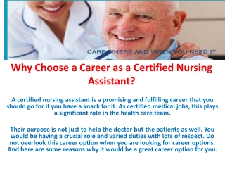 Why Choose a Career as a Certified Nursing Assistant?