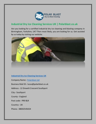 Industrial Dry Ice Cleaning Services UK | Polarblast.co.uk